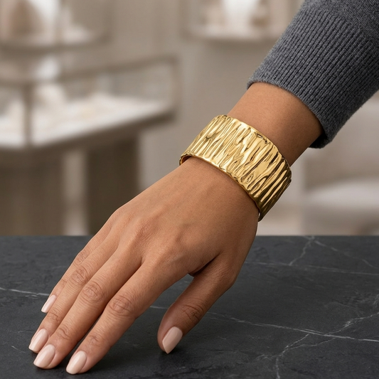 Bold Ribbed Gold Statement Kada Bracelet for Women – Anti Tarnish, Lightweight & Skin-Friendly