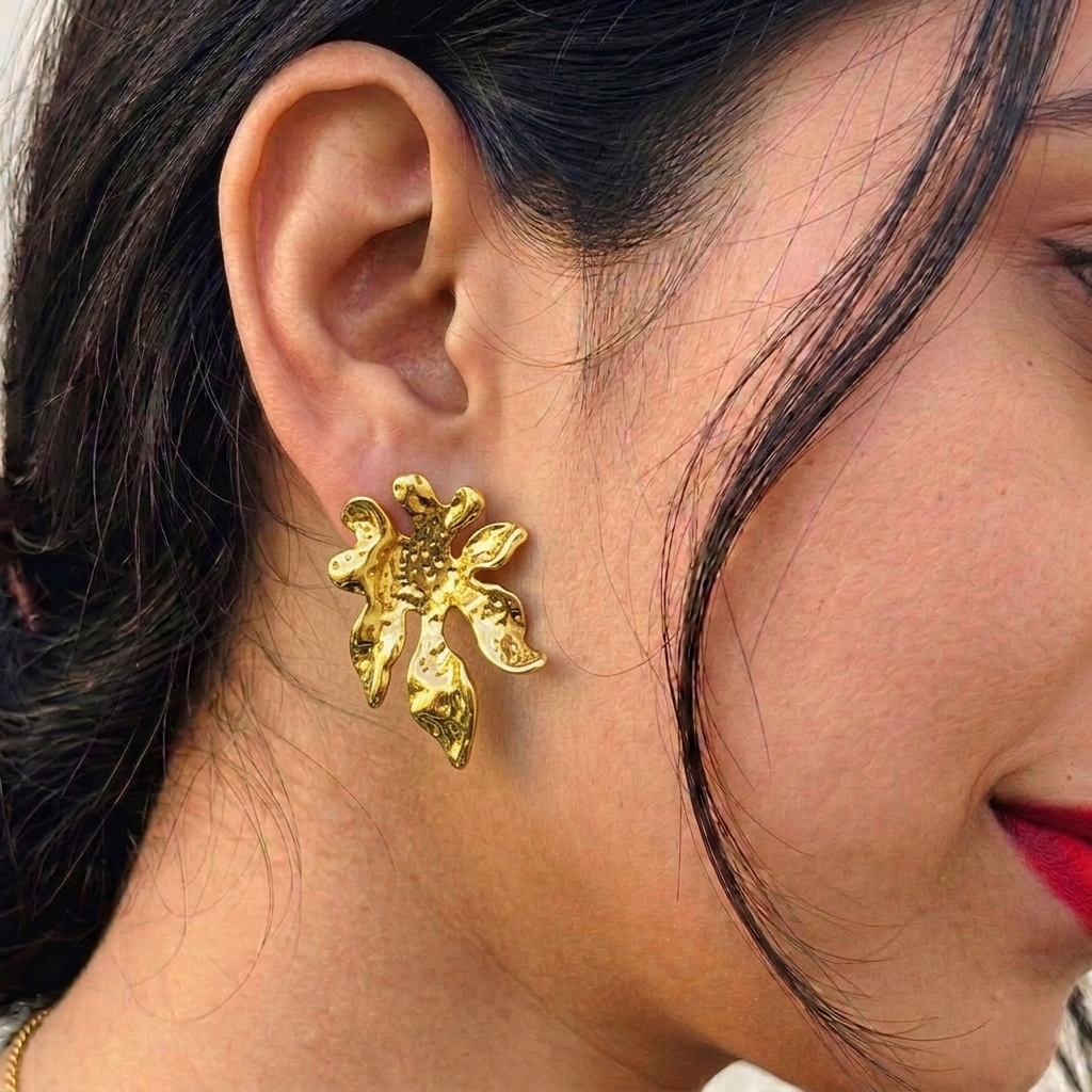 Coral Reef Sculptural Molten Gold Studs Earrings – Anti Tarnish, Lightweight & Skin-Friendly