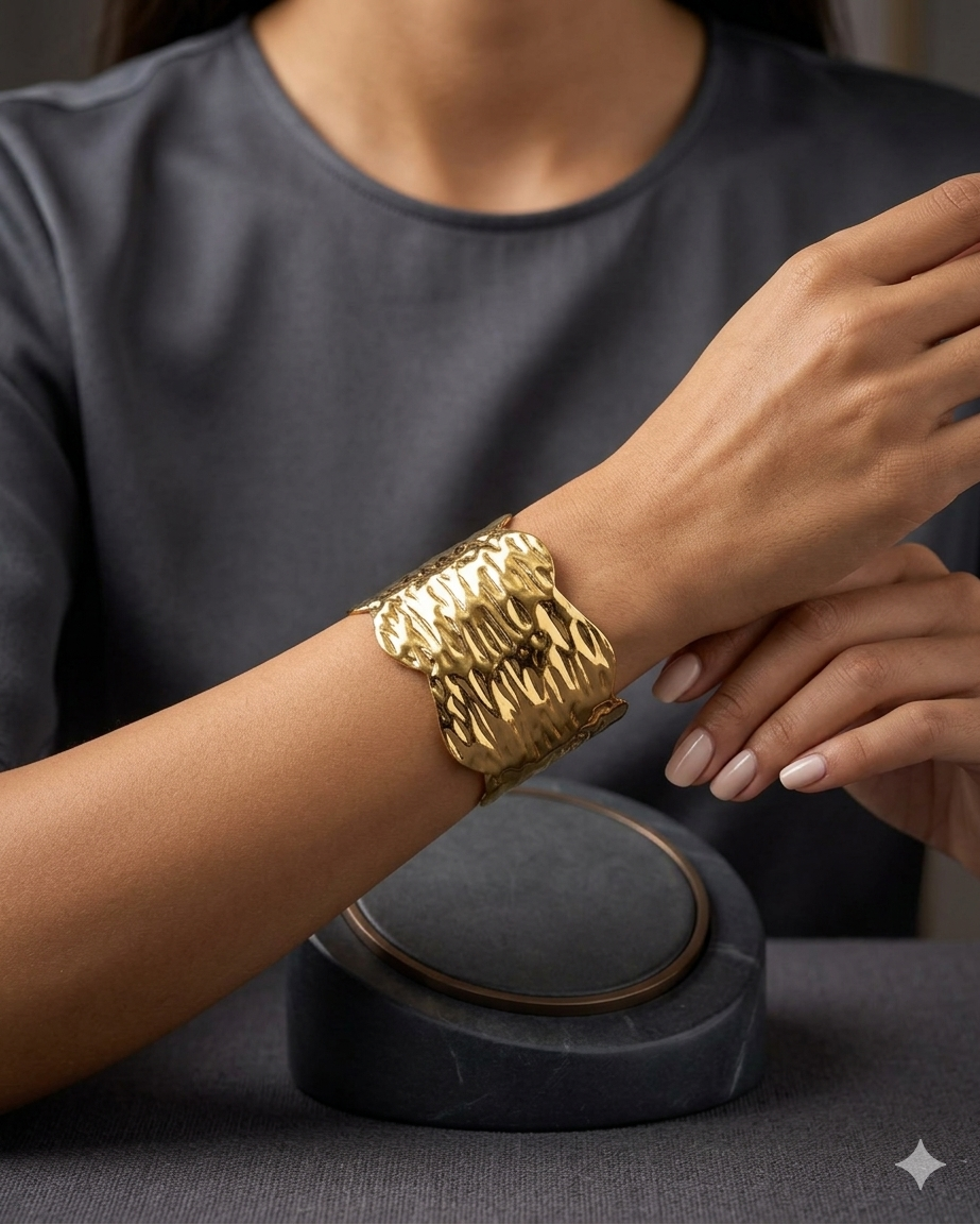 Radiant Hammered Gold Statement Kada Bracelet for Women – Anti Tarnish, Lightweight & Skin-Friendly