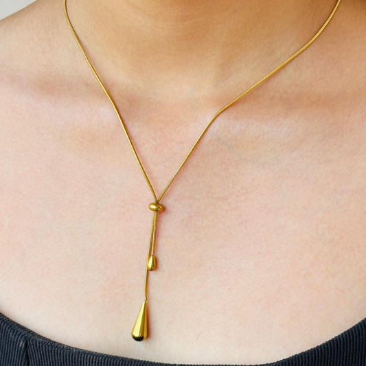 Elegant Gold Adjustable Teardrop Snake Chain Y-Necklace for Women – Anti Tarnish, Lightweight & Skin-Friendly