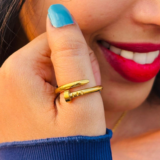 Minimalist Gold Nail Adjustable Ring for Women – Anti Tarnish, Lightweight & Skin-Friendly