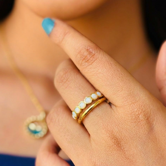 Elegant Dual-Band White Enamel Stackable Gold Ring – Anti Tarnish, Lightweight & Skin-Friendly