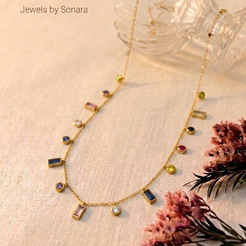 Vibrant Multi-Color Crystal Droplet Necklace – Anti Tarnish, Lightweight & Skin-Friendly