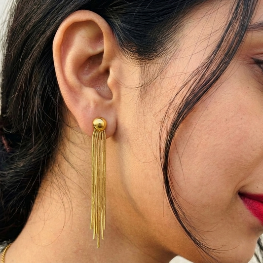 Elegant Gold Plated Chain Tassel Drop Earrings for Women – Anti Tarnish, Lightweight & Skin-Friendly