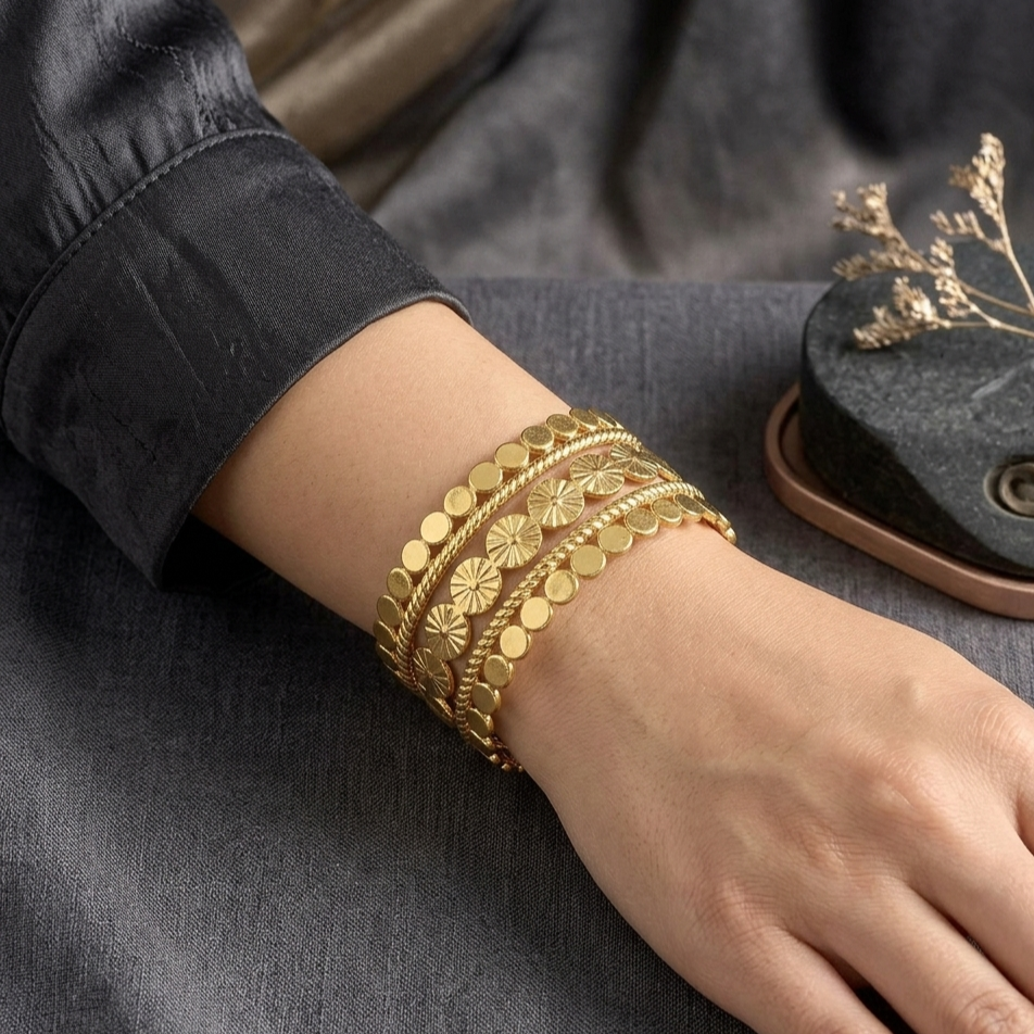 Layered Coin Gold Ethnic Statement Kada Bracelet for Women – Anti Tarnish, Lightweight & Skin-Friendly