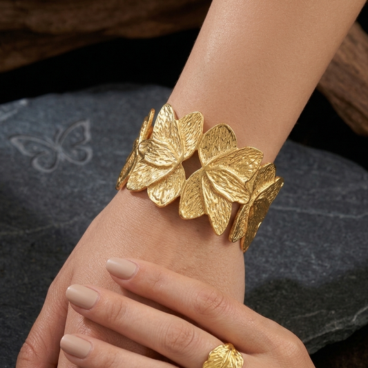 Textured Floral Gold Statement Kada Bracelet for Women – Anti Tarnish, Lightweight & Skin-Friendly