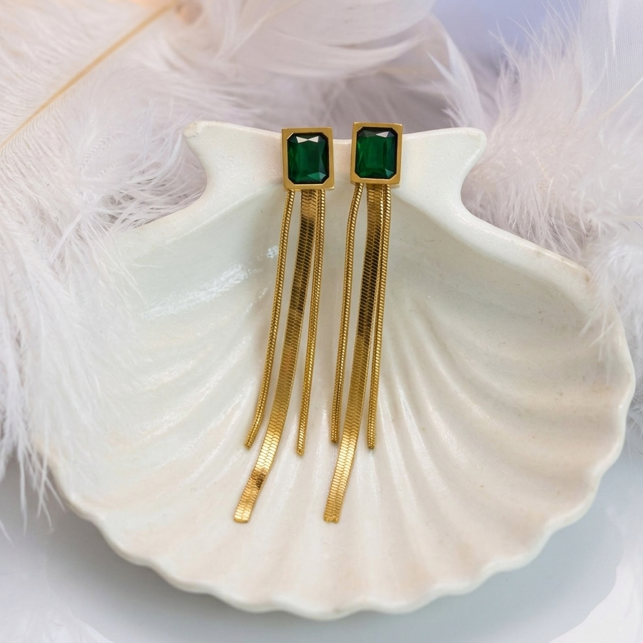 Luxury Emerald Green Stone Gold Plated Dangler Drop Earrings for Women – Anti Tarnish, Lightweight & Skin-Friendly