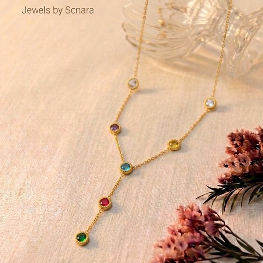 Vibrant Multi-Color Crystal Y-Drop Necklace – Anti Tarnish, Lightweight & Skin-Friendly