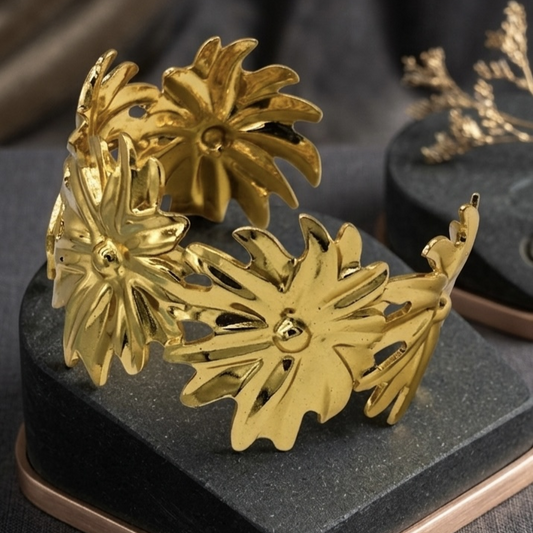 Designer Floral Gold Statement Kada Bracelet for Women – Anti Tarnish, Lightweight & Skin-Friendly