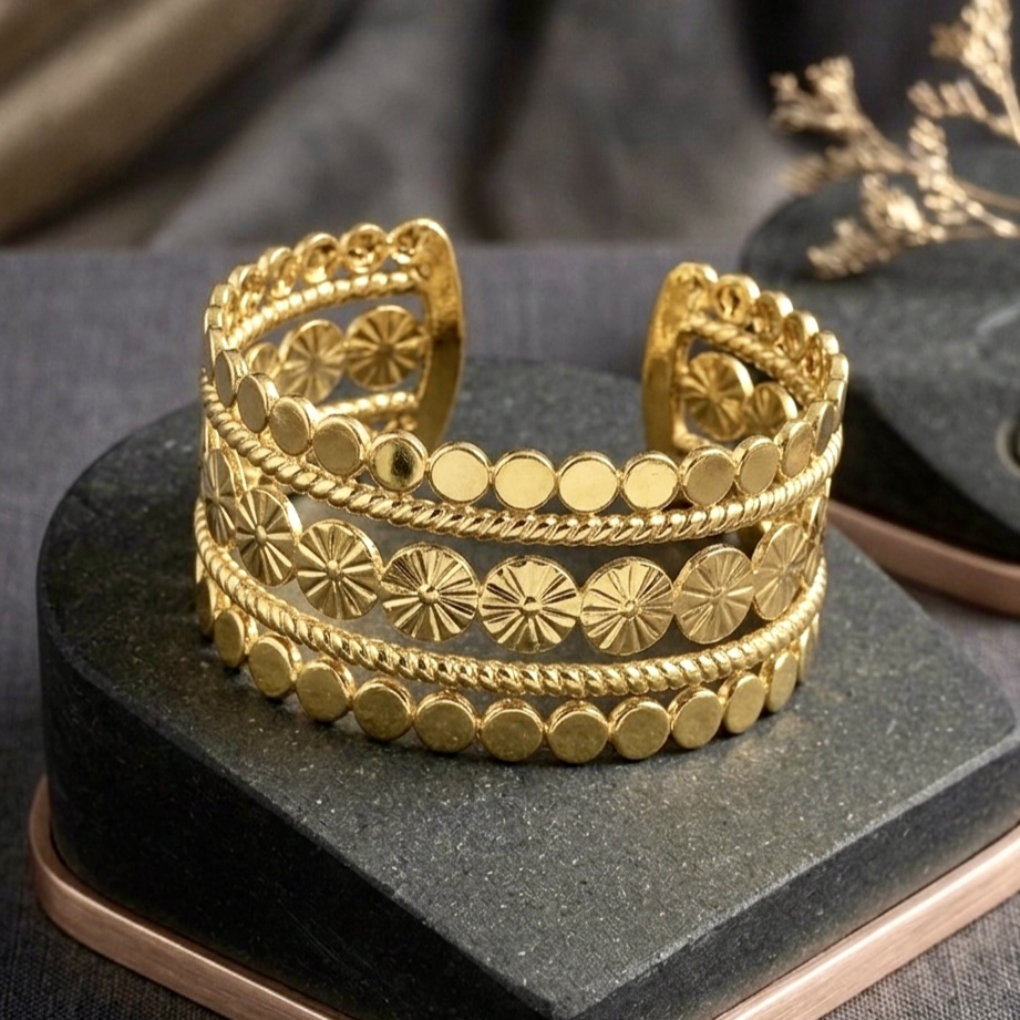 Layered Coin Gold Ethnic Statement Kada Bracelet for Women – Anti Tarnish, Lightweight & Skin-Friendly