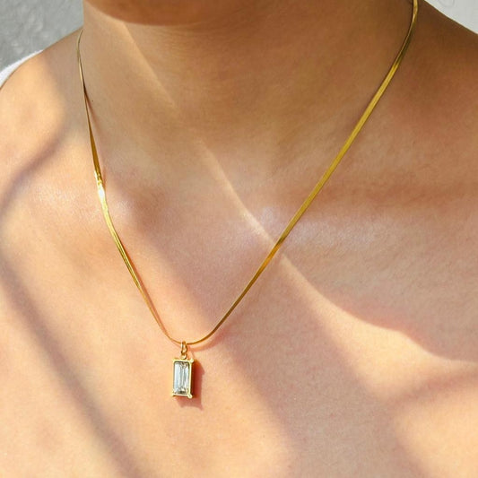 Gold Snake Chain Necklace with Cut Crystal Pendant for Women