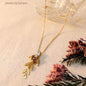 Rose Motif Gold Pendant Necklace with Crystal Leaf Charms for Women – Anti Tarnish, Lightweight & Skin-Friendly