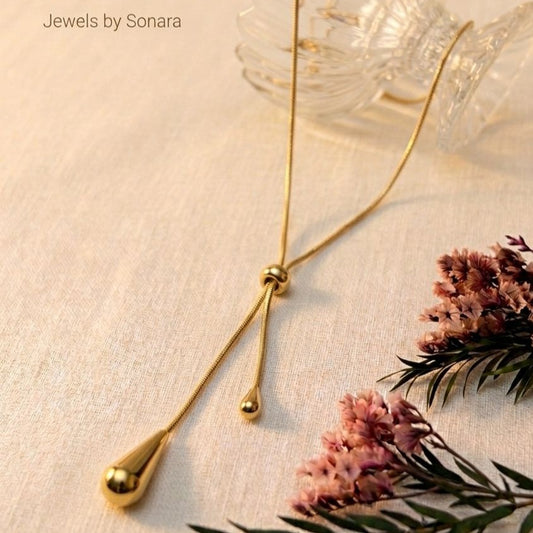 Elegant Gold Adjustable Teardrop Snake Chain Y-Necklace for Women – Anti Tarnish, Lightweight & Skin-Friendly