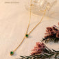Y-Drop Gold Necklace with Double Emerald Green Heart Charms for Women – Anti Tarnish, Lightweight & Skin-Friendly