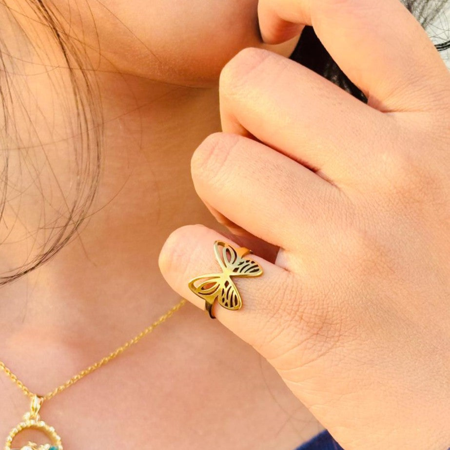 Trendy Butterfly Cutwork Design Gold Ring for Women – Anti Tarnish, Lightweight & Skin-Friendly