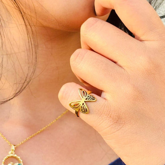 Trendy Butterfly Cutwork Design Gold Ring for Women – Anti Tarnish, Lightweight & Skin-Friendly
