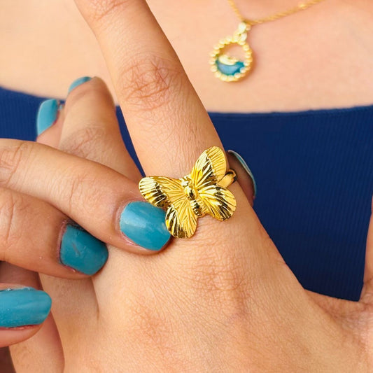 Dainty Gold Butterfly Adjustable Ring for Women – Anti Tarnish, Lightweight & Skin-Friendly