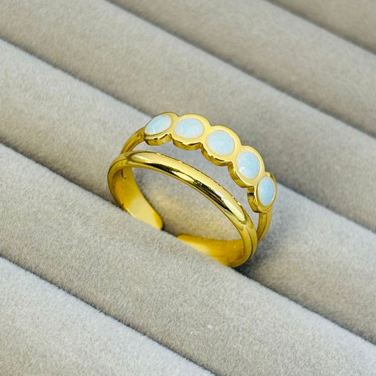 Elegant Dual-Band White Enamel Stackable Gold Ring – Anti Tarnish, Lightweight & Skin-Friendly