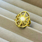 Adjustable Celestial Sun Statement Gold Ring with Center White Enamel for Women – Anti Tarnish, Lightweight & Skin-Friendly