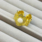 Dainty Ribbed Flower Band with White Enamel Stone Statement Gold Ring – Anti Tarnish, Lightweight & Skin-Friendly