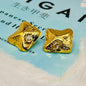 Textured Gold Crystal White Stone Statement Stud Earrings for Women – Anti Tarnish, Lightweight & Skin-Friendly