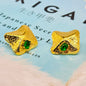 Textured Gold Emerald Green Statement Stud Earrings for Women – Anti Tarnish, Lightweight & Skin-Friendly