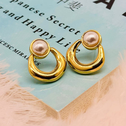 Modern Chunky Pearl Drop Hoop Statement Earrings – Anti Tarnish, Lightweight & Skin-Friendly