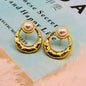 Gold Pearl Crescent Moon Statement Earrings for Women – Anti Tarnish, Lightweight & Skin-Friendly