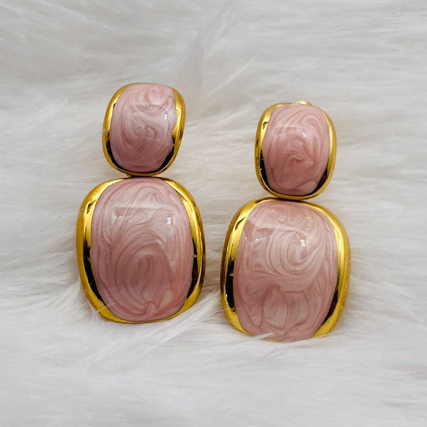 Elegant Marble Texture Pink Enamel Gold Plated Drop Earrings for Women – Anti Tarnish, Lightweight & Skin-Friendly