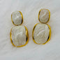 Elegant Marble Texture White Enamel Gold Plated Drop Earrings for Women – Anti Tarnish, Lightweight & Skin-Friendly