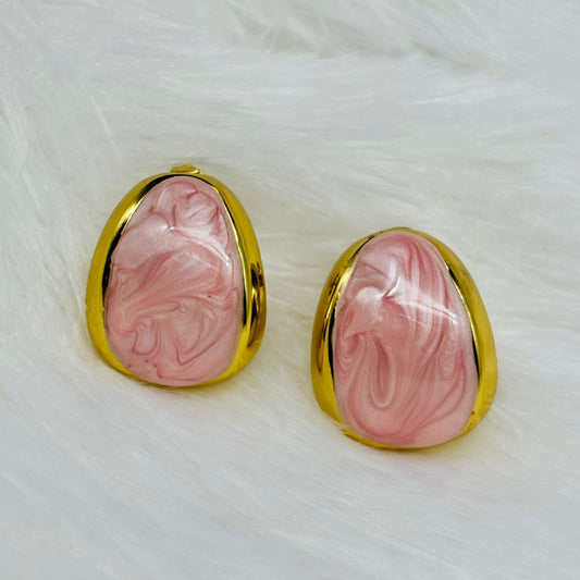 Elegant Marble Texture Pink Enamel Gold Plated Stud Earrings for Women – Anti Tarnish, Lightweight & Skin-Friendly