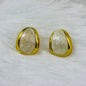 Elegant Marble Texture White Enamel Gold Plated Stud Earrings for Women