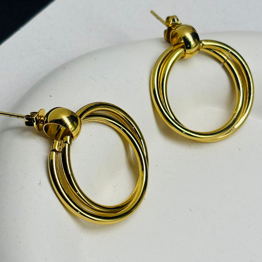 Double Loop Gold Hoop Statement Earrings for Women – Anti Tarnish, Lightweight & Skin-Friendly
